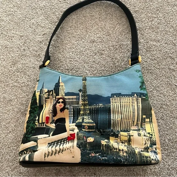 Y2K Las Vegas Cityscape Bag with Rhinestone Details & Pockets Inside - Picture 7 of 9